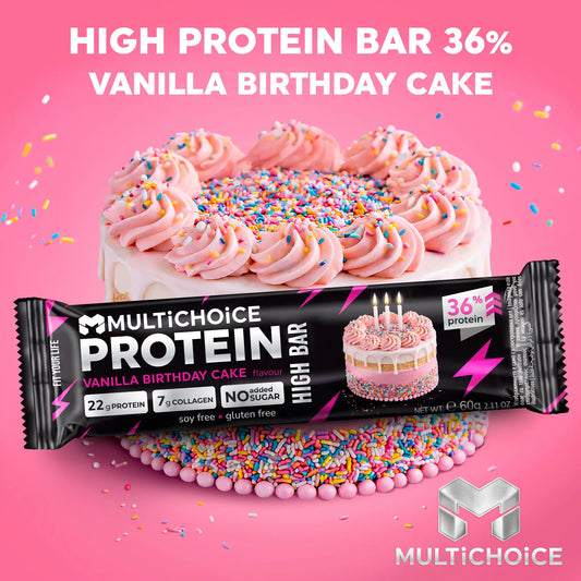 MULTICHOICE HIGH Протеинов бар – Vanilla Birthday Cake